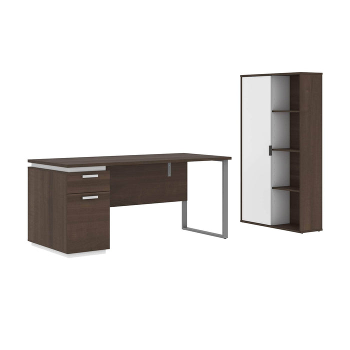 Bestar Accessories Antigua & White Aquarius 2-Piece Set Including a Desk with Single Pedestal and a Storage Unit with 8 Cubbies - Available in 4 Colors