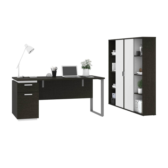 Bestar Accessories Aquarius 3-Piece Set Including a Desk with Single Pedestal and 2 Storage Units with 8 Cubbies - Available in 4 Colors