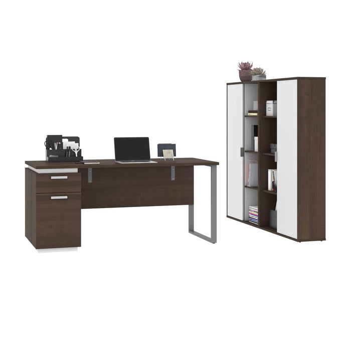 Bestar Accessories Aquarius 3-Piece Set Including a Desk with Single Pedestal and 2 Storage Units with 8 Cubbies - Available in 4 Colors