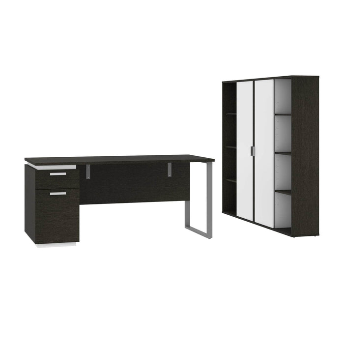Bestar Accessories Deep Gray & White Aquarius 3-Piece Set Including a Desk with Single Pedestal and 2 Storage Units with 8 Cubbies - Available in 4 Colors
