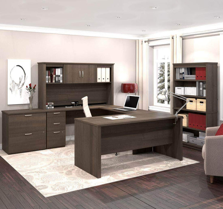 Bestar Antigua Logan U-Shaped Desk with Hutch, Lateral File Cabinet, and Bookcase - Available in 3 Colors