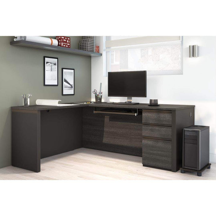 Bestar Bark Gray & Slate Prestige+ L-Shaped Desk with Pedestal - Available in 4 Colors
