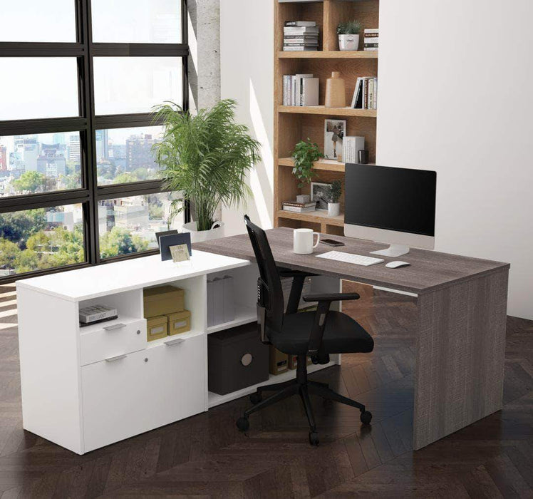 Bestar Bark Gray & White i3 Plus L-Shaped Desk - Available in 4 Colors