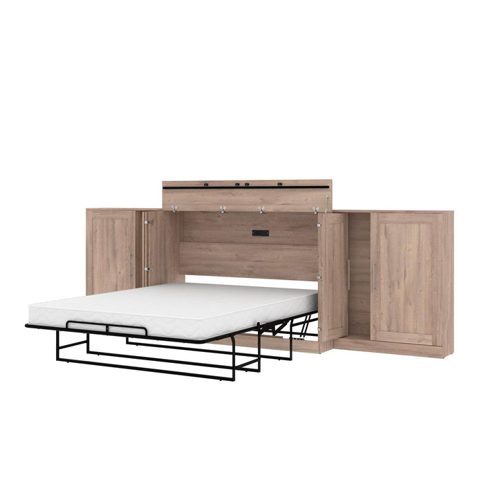 Bestar Cabinet Bed Rustic Brown Pur Queen Cabinet Bed with Mattress and 2 36″ Storage Units - Available in 3 Colors