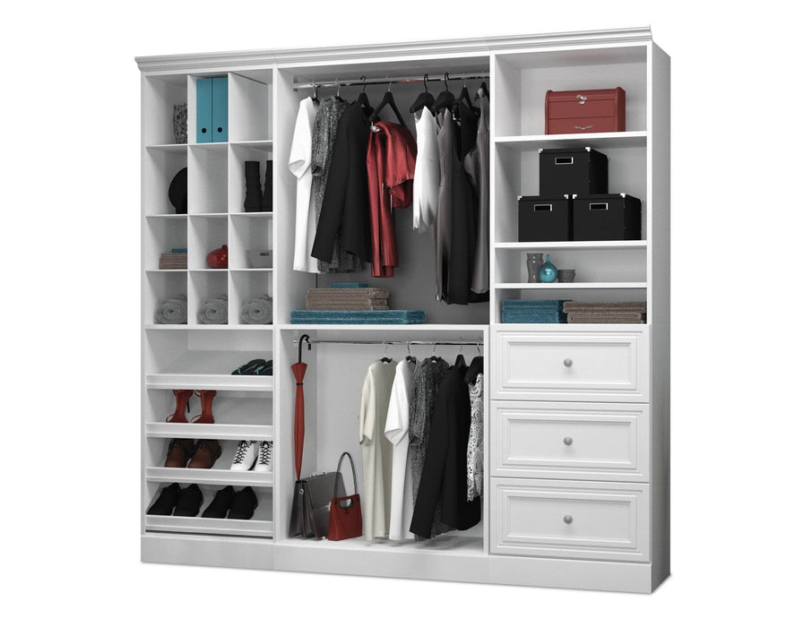 Bestar Versatile Closet Organizer System, 86-inch White Wardrobe and  Drawers for Home Storage, Bedroom, Laundry, or Entryway, 86W