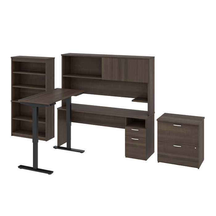 Bestar Desk Sets Antigua Upstand 24” x 48” Standing Desk, 1 Credenza with Hutch, 1 Bookcase, and 1 Lateral File Cabinet - Available in 3 Colors