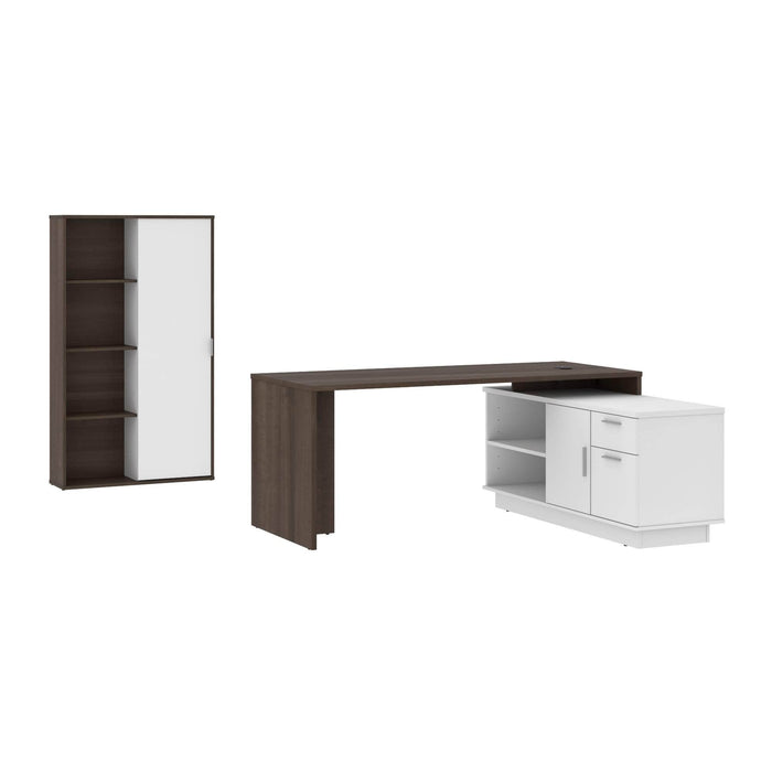 Bestar Desk Sets Antigua & White Equinox 2-Piece Set Including 1 L-Shaped Desk and 1 Storage Unit with 8 Cubbies - Available in 2 Colors