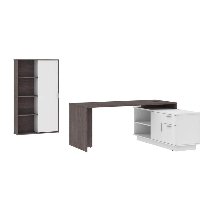 Bestar Desk Sets Bark Gray & White Equinox 2-Piece Set Including 1 L-Shaped Desk and 1 Storage Unit with 8 Cubbies - Available in 2 Colors