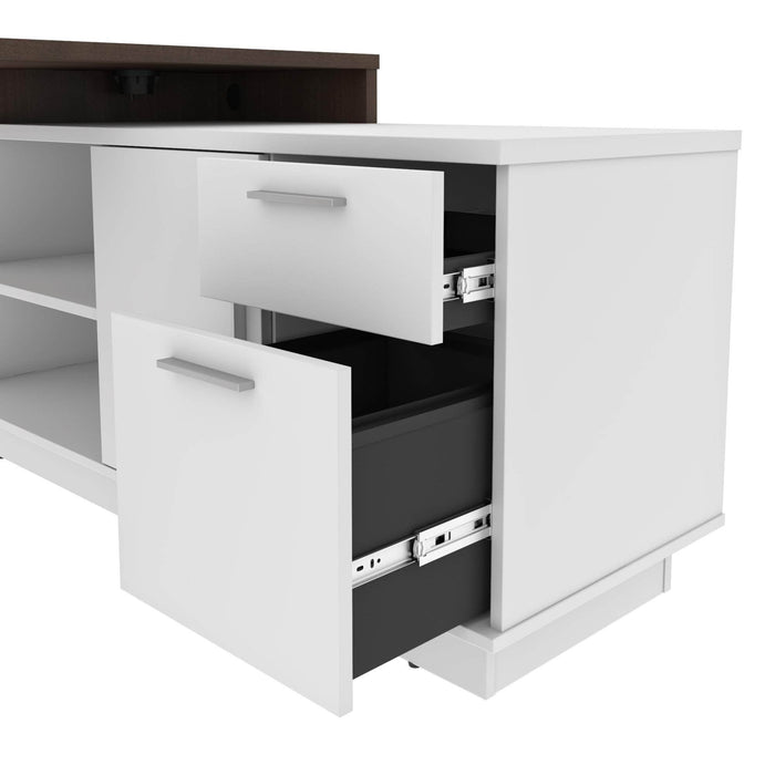 Bestar Desk Sets Equinox 2-Piece Set Including 1 L-Shaped Desk and 1 Storage Unit with 8 Cubbies - Available in 2 Colors