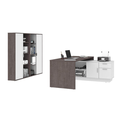 Bestar Desk Sets Equinox 3-Piece Set Including 1 L-Shaped Desk and 2 Storage Units with 8 Cubbies - Available in 2 Colors