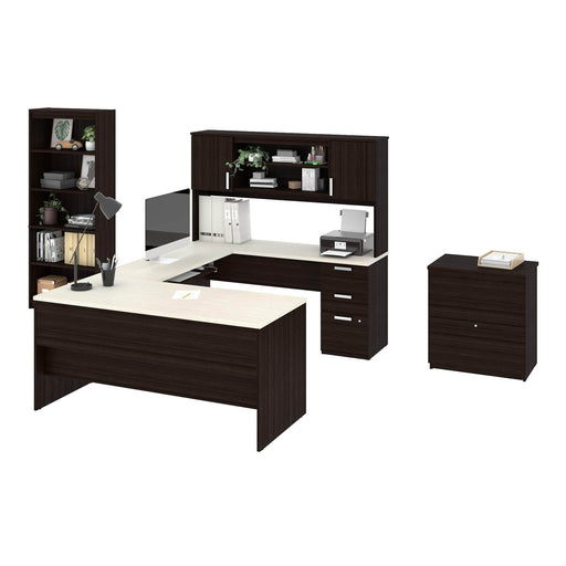 Bestar Desk Sets Ridgeley Executive Computer Desk with Hutch, a Lateral File Cabinet, and a Bookcase - Available in 2 Colors
