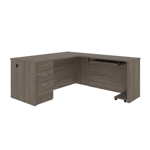Bestar Desks Walnut Gray Embassy 66W L-Shaped Desk With Pedestal - Available in 2 Colors