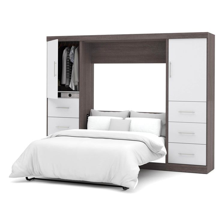 Bestar Full Murphy Bed Bark Gray & White Nebula  Full Murphy Bed and 2 Storage Units with Drawers (109W) - Available in 4 Colors