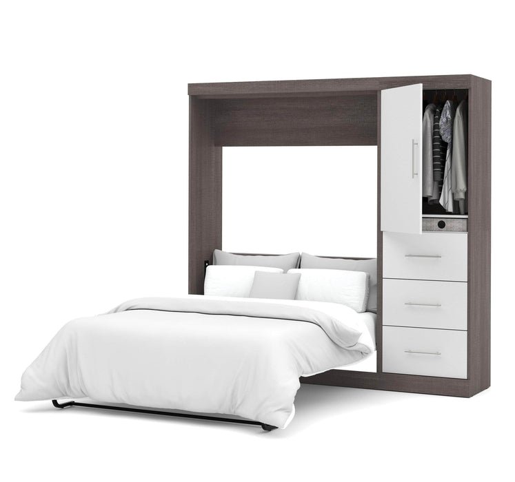 Bestar Full Murphy Bed Bark Gray & White Nebula Full Murphy Bed and Storage Unit with Drawers (84W) - Available in 4 Colors