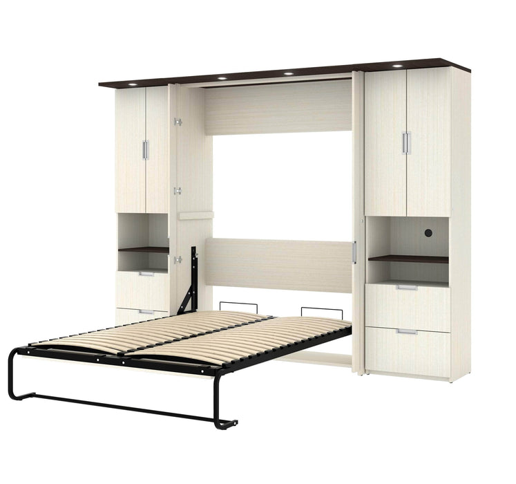 Bestar Full Murphy Bed White Chocolate Lumina Full Murphy Bed with Desk and 2 Storage Units (107”) - White Chocolate