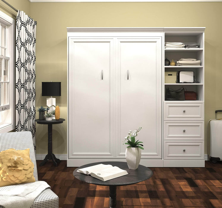 Bestar Full Murphy Bed White Versatile Full Murphy Bed and 1 Storage Unit with Drawers (84”) - White