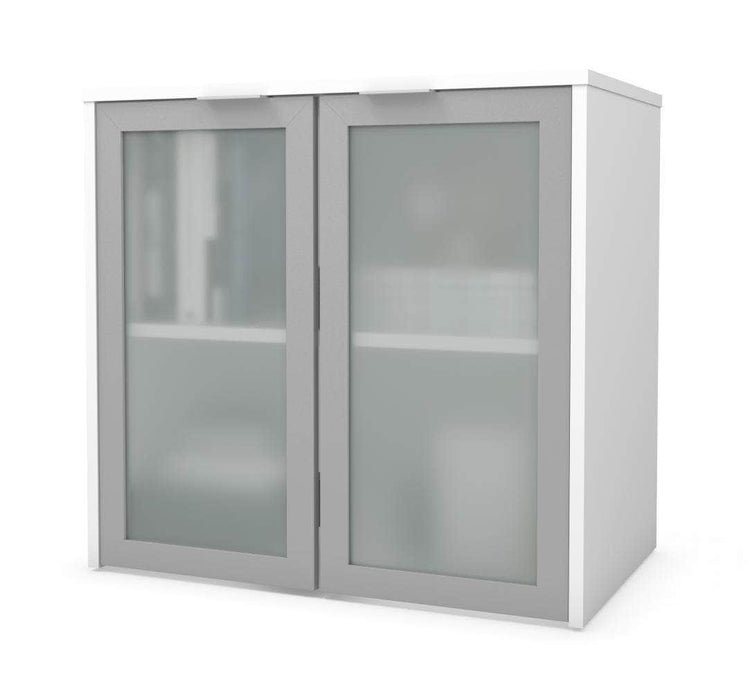 i3 Plus Desk Hutch with Frosted Glass Doors - White