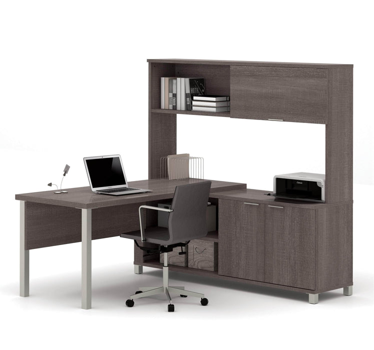 Bestar L-Desk Bark Gray Pro-Linea L-Shaped Desk with Hutch  - Bark Gray