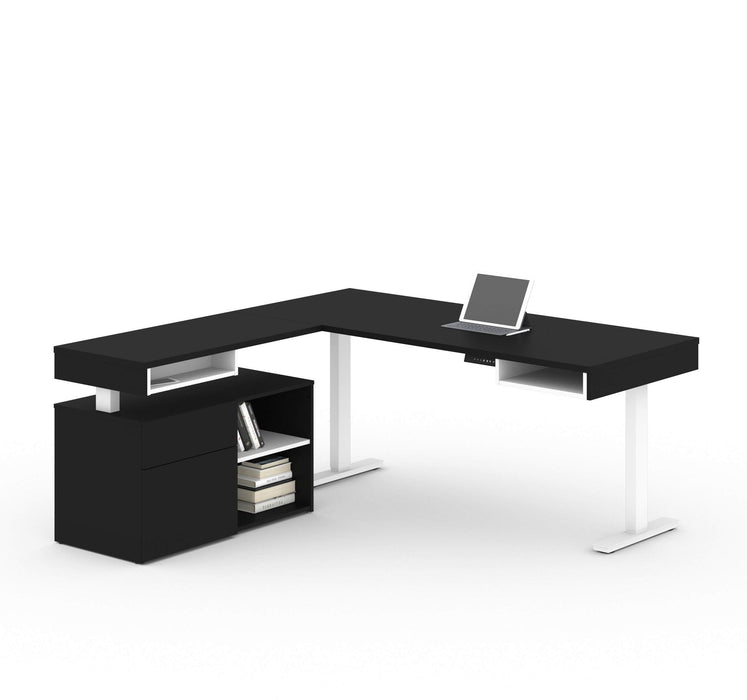 Bestar L-Desk Black & White Viva 2-Piece Set including an L-shaped standing desk and a credenza - Available in 2 Colors