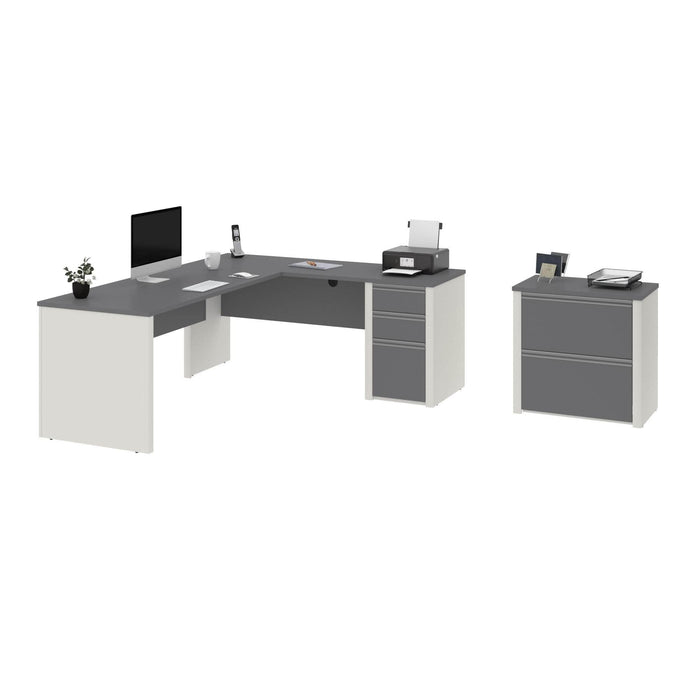 Bestar L-Desk Connexion 2-Piece set including an L-shaped desk and a lateral file cabinet - Available in 3 Colors