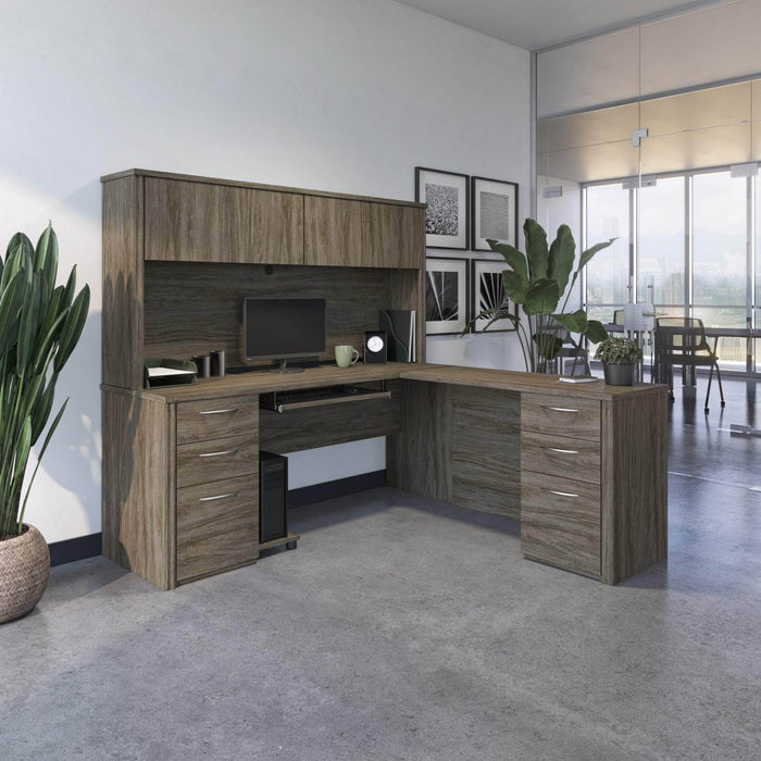 Bestar L-Desk Embassy L-Shaped Desk with Hutch and 2 Pedestals - Available in 2 Colors