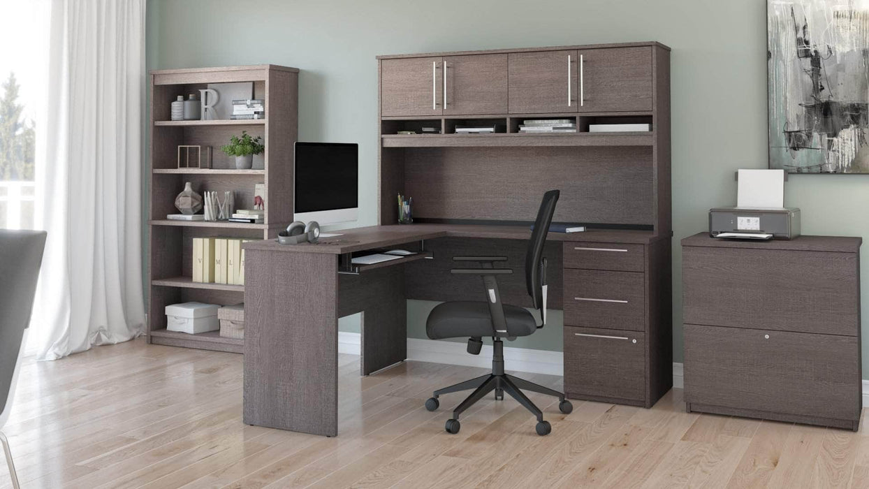 Bestar L-Desk Innova L-Shaped Desk with Pedestal and Hutch, 1 Lateral File Cabinet, and 1 Bookcase - Available in 2 Colors