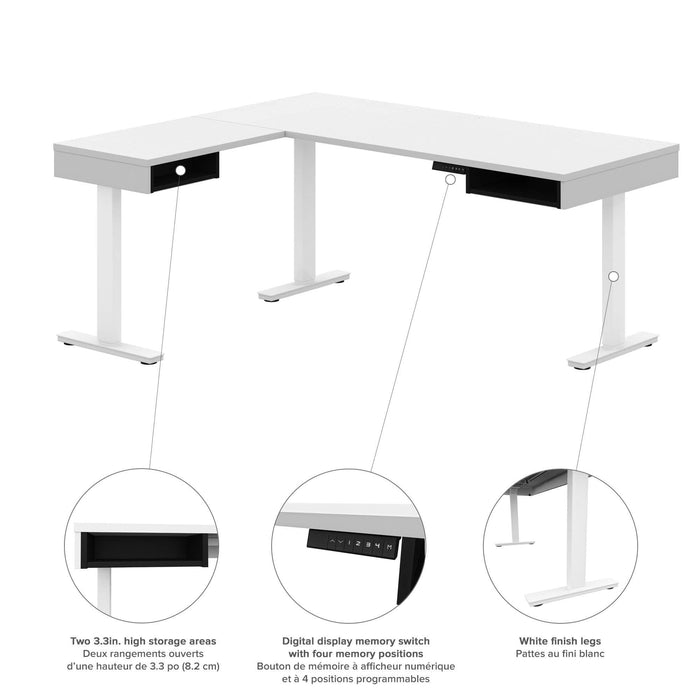 Bestar L-Desk Pro-Vega L-Shaped Standing Desk with Credenza and Dual Monitor Arm - Available in 2 Colors