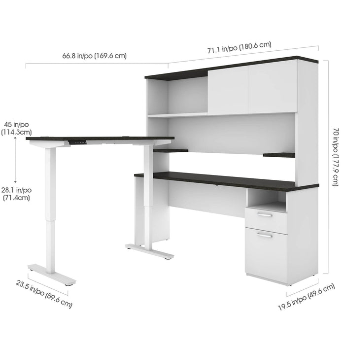 Bestar L-Desk Upstand 24” x 48” Standing Desk and 1 Credenza with Hutch - Available in 3 Colors
