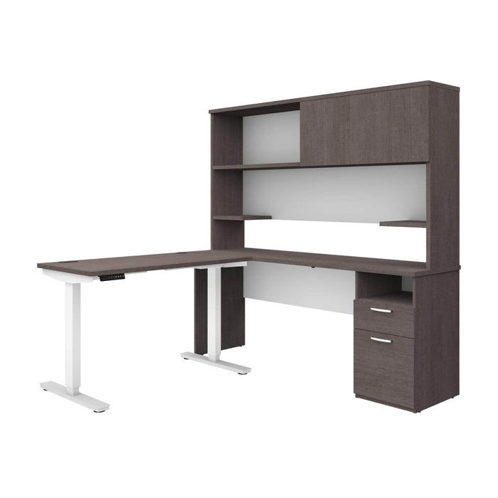 Bestar L-Desk Upstand 24” x 48” Standing Desk and 1 Credenza with Hutch - Available in 3 Colors