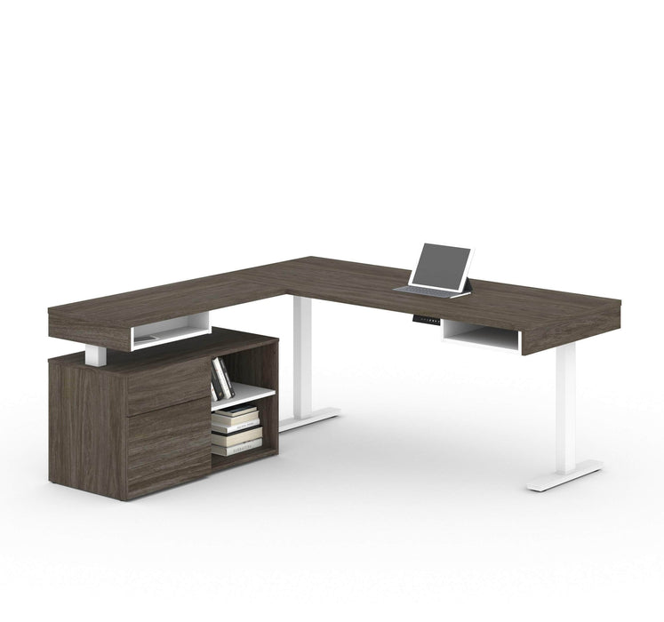 Bestar L-Desk Walnut Gray Viva 2-Piece Set including an L-shaped standing desk and a credenza - Available in 2 Colors