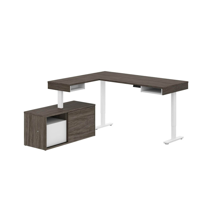 Bestar L-Desk Walnut Gray & White Pro-Vega L-Shaped Standing Desk with Credenza - Available in 2 Colors