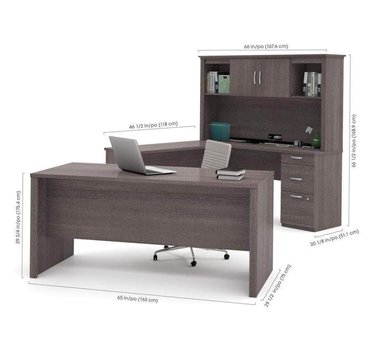 Bestar Logan U-Shaped Desk with Pedestal and Hutch - Available in 3 Colors