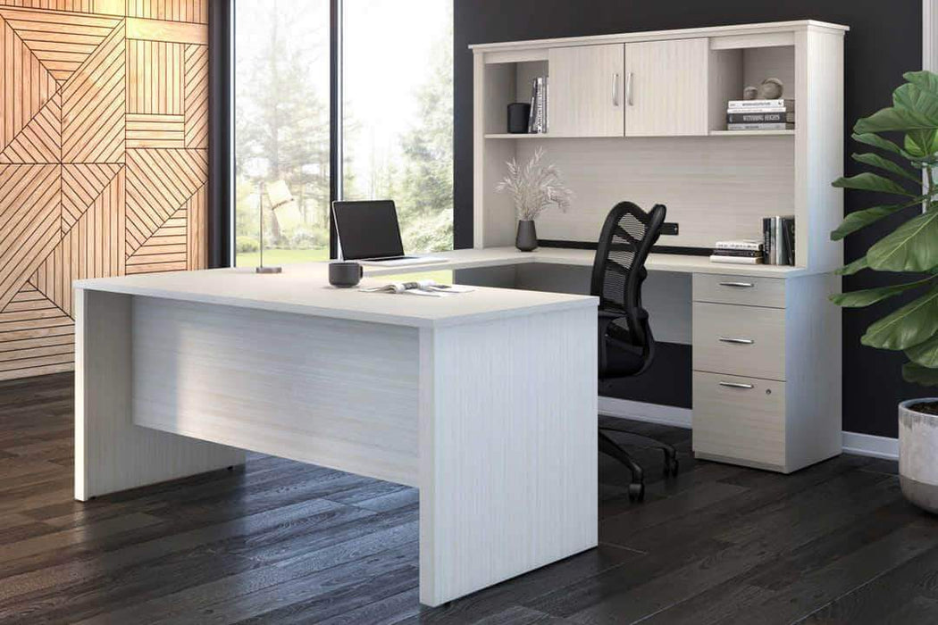 Bestar Logan U-Shaped Desk with Pedestal and Hutch - Available in 3 Colors