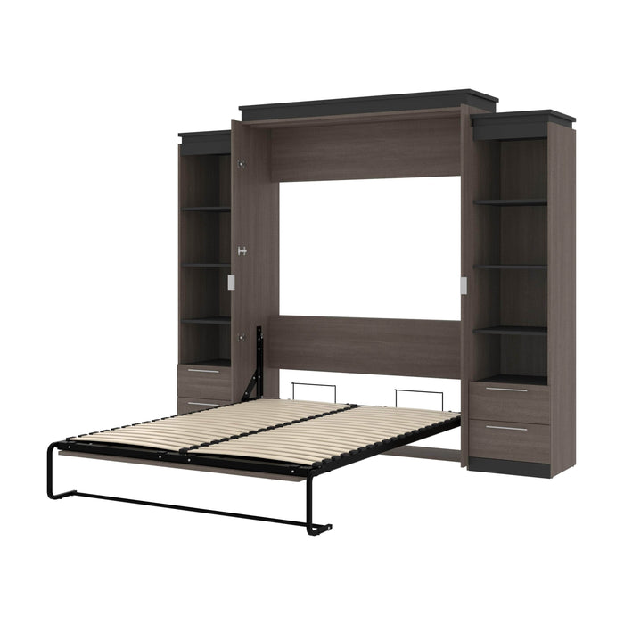 Bestar Murphy Beds Bark Gray & Graphite Orion 104W Queen Murphy Bed And 2 Narrow Shelving Units With Drawers - Available in 2 Colors