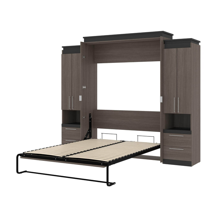 Bestar Murphy Beds Bark Gray & Graphite Orion 104W Queen Murphy Bed And 2 Storage Cabinets With Pull-Out Shelves - Available in 2 Colors
