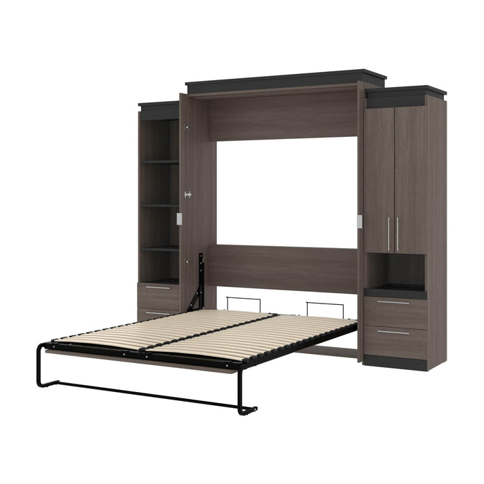 Bestar Murphy Beds Bark Gray & Graphite Orion 104W Queen Murphy Bed And Narrow Storage Solutions With Drawers - Available in 2 Colors