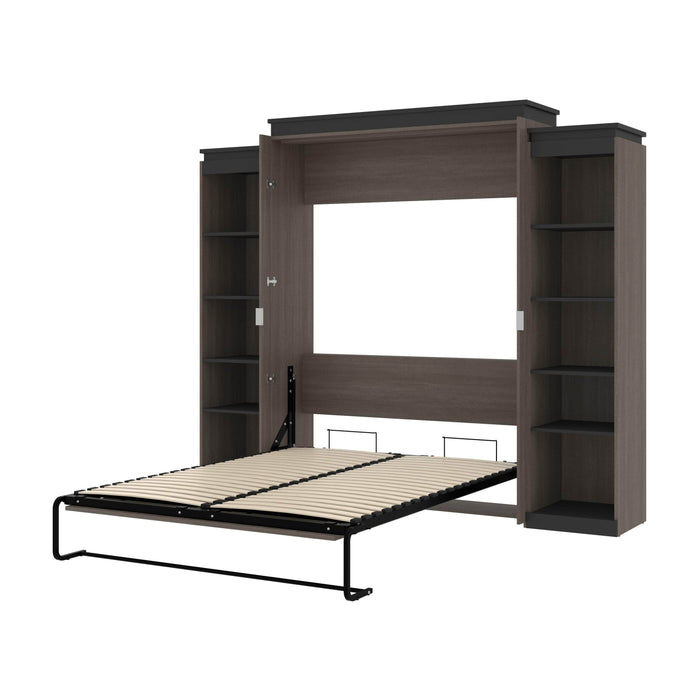Bestar Murphy Beds Bark Gray & Graphite Orion 104W Queen Murphy Bed With 2 Narrow Shelving Units - Available in 2 Colors