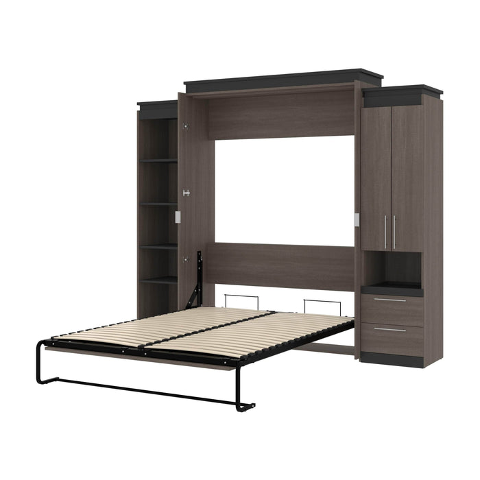 Bestar Murphy Beds Bark Gray & Graphite Orion 104W Queen Murphy Bed With Narrow Storage Solutions - Available in 2 Colors