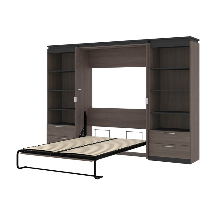 Orion 118"W Full Murphy Wall Bed with 2 Shelving Units and Drawers - Available in 2 Colors