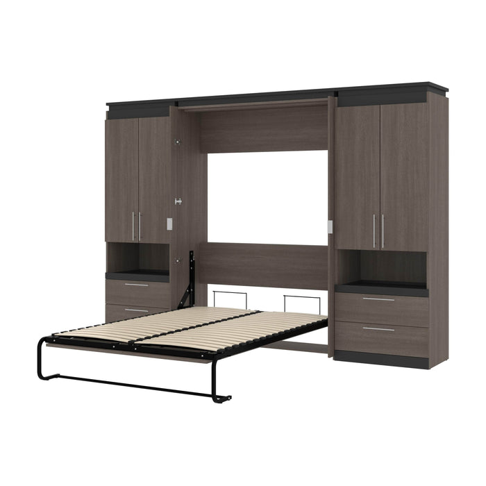 Orion 118"W Full Murphy Wall Bed with 2 Storage Cabinets and Pull-Out Shelves - Available in 2 Colors
