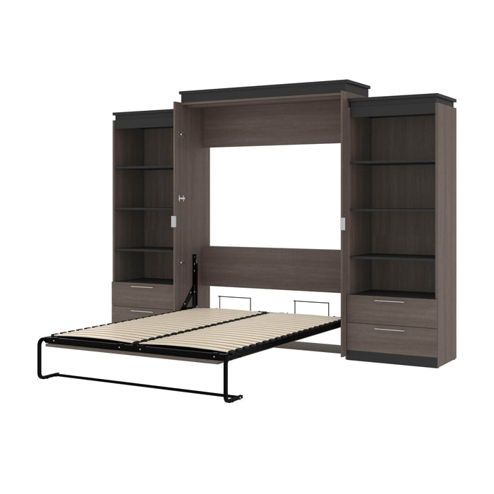Bestar Murphy Beds Bark Gray & Graphite Orion 124W Queen Murphy Bed And 2 Shelving Units With Drawers - Available in 2 Colors