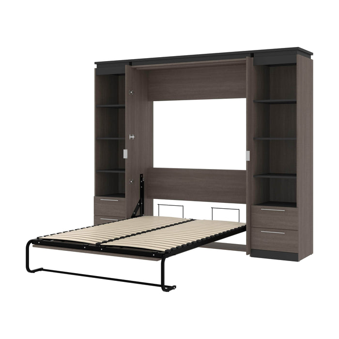 Bestar Murphy Beds Bark Gray & Graphite Orion 98W Full Murphy Bed And 2 Narrow Shelving Units With Drawers - Available in 2 Colors