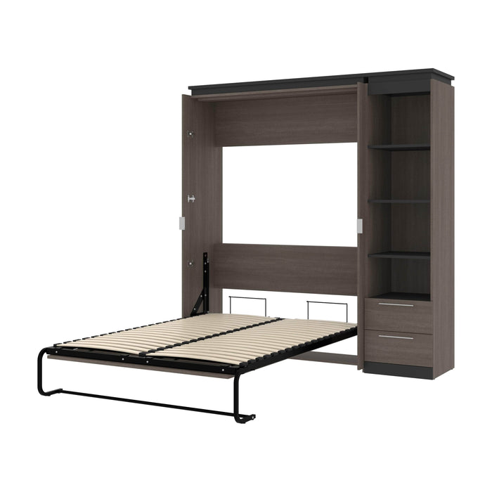 Orion Full Murphy Wall Bed with Narrow Shelving Unit and Drawers - Available in 2 Colors
