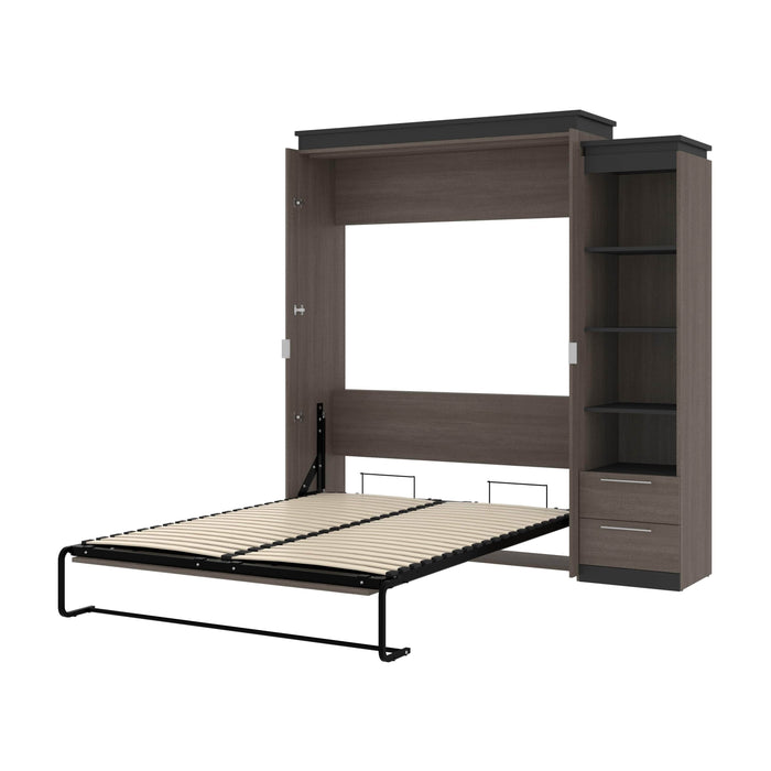 Bestar Murphy Beds Bark Gray & Graphite Orion Queen Murphy Bed And Narrow Shelving Unit With Drawers - Available in 2 Colors