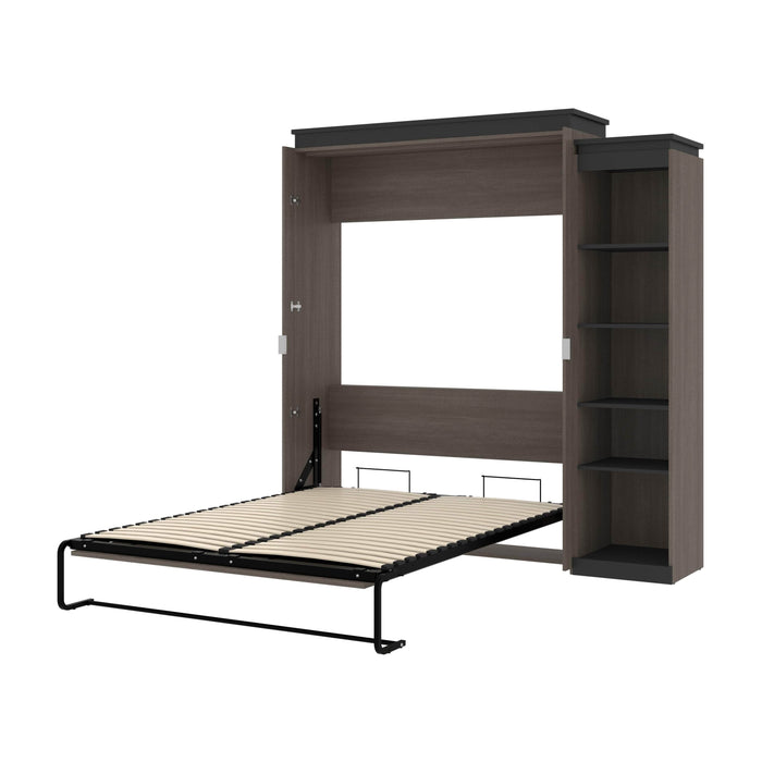 Bestar Murphy Beds Bark Gray & Graphite Orion Queen Murphy Bed With Narrow Shelving Unit - Available in 2 Colors
