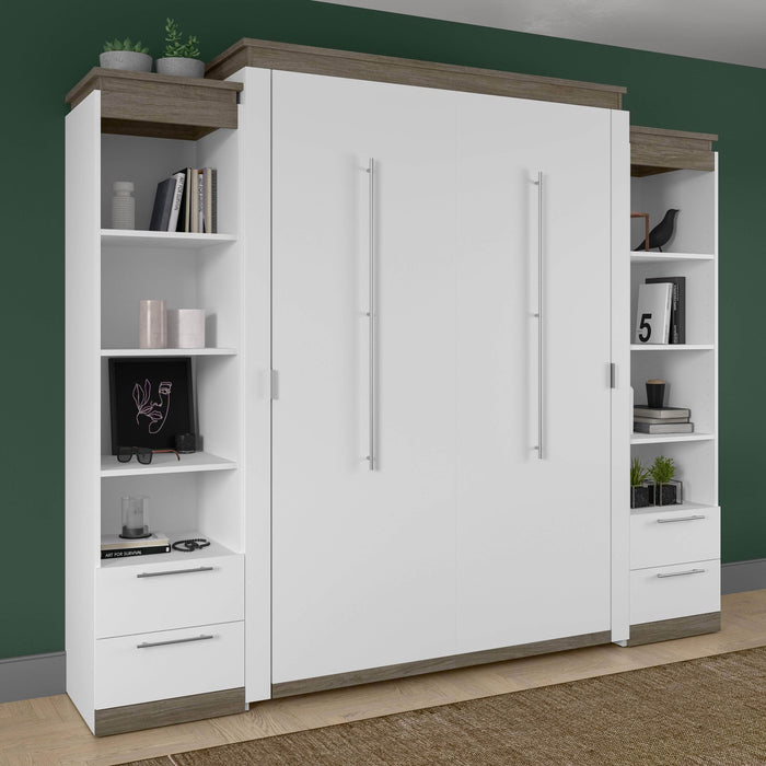 Bestar Murphy Beds Orion 104W Queen Murphy Bed And 2 Narrow Shelving Units With Drawers - Available in 2 Colors