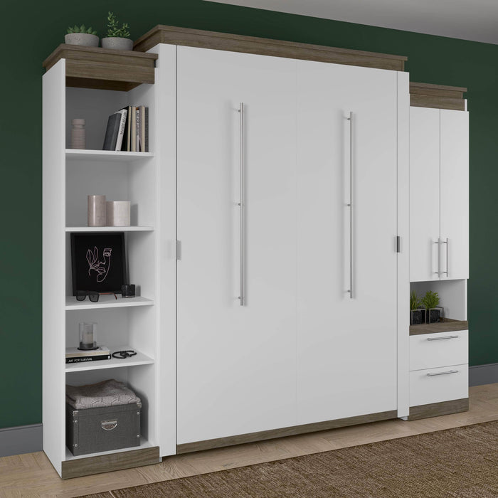 Bestar Murphy Beds Orion 104W Queen Murphy Bed With Narrow Storage Solutions - Available in 2 Colors
