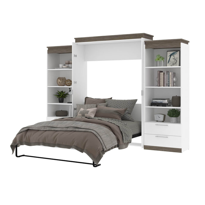 Bestar Murphy Beds Orion 124W Queen Murphy Bed And 2 Shelving Units With Drawers - Available in 2 Colors