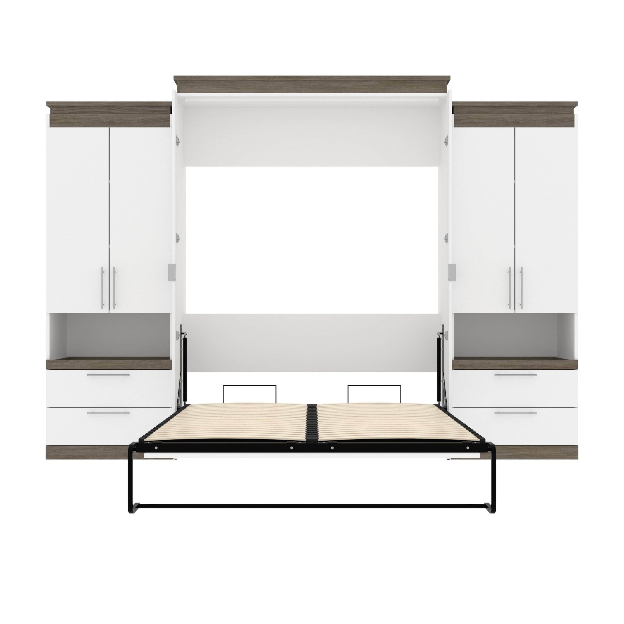 Bestar Orion 124"W Queen Murphy Wall Bed with 2 Storage Cabinets and ...