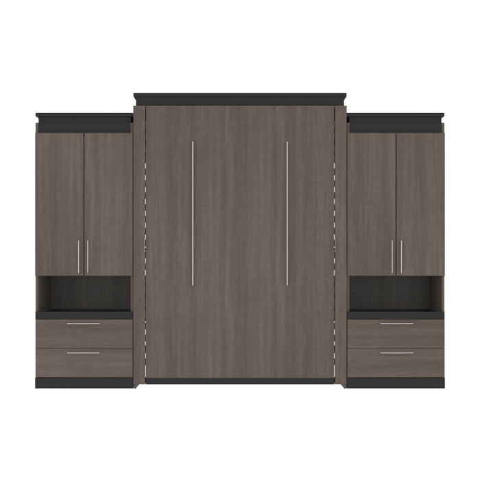 Bestar Queen Murphy Bed Orion 124W Queen Murphy Bed And 2 Storage Cabinets With Pull-Out Shelves (125W) In Bark Gray & Graphite
